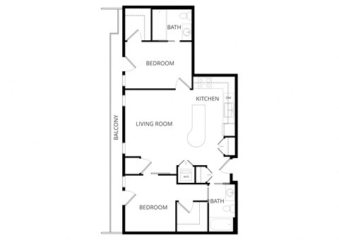 Floor plan for 2 beds, 2 baths, 1139 sqft